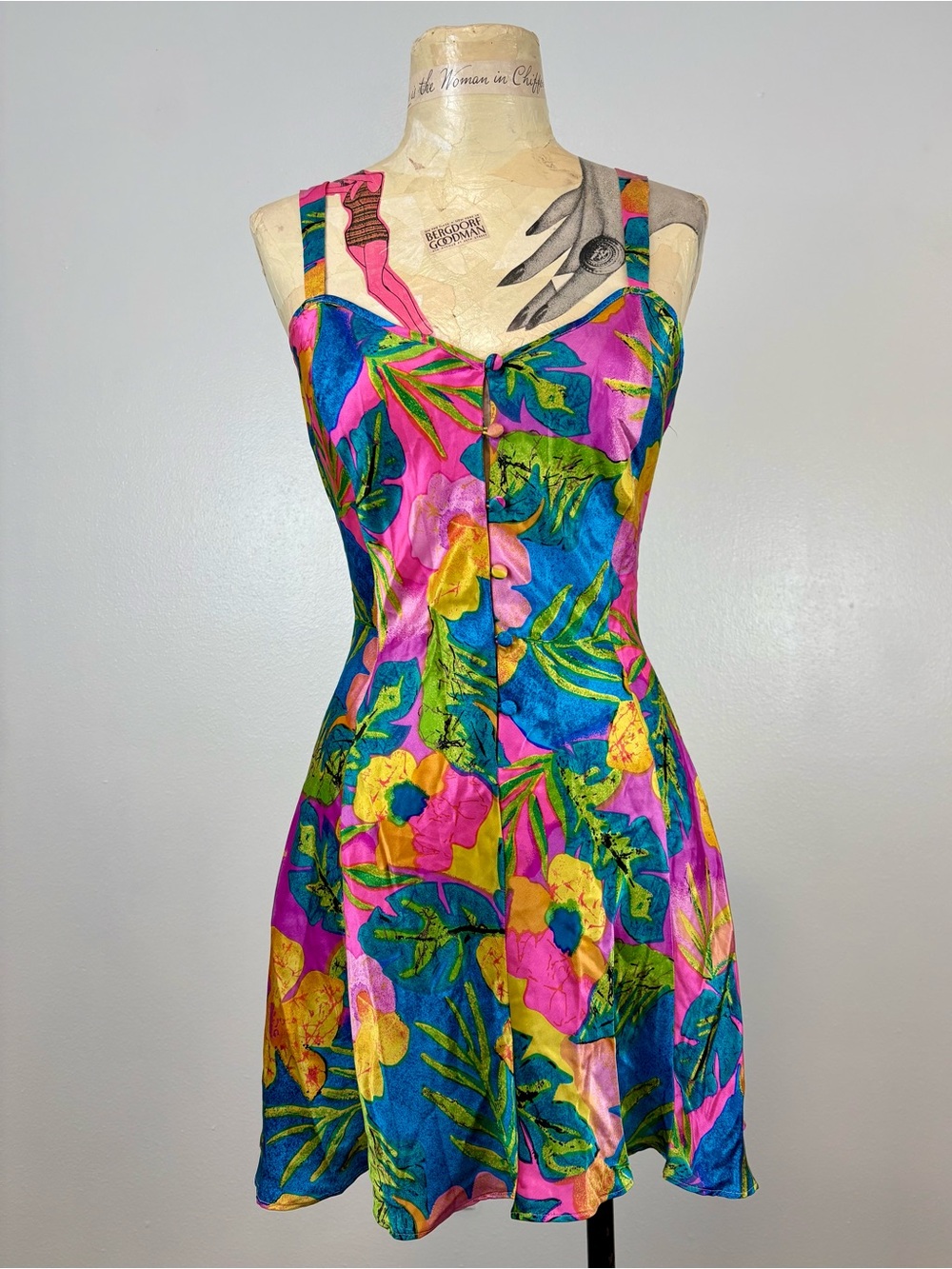 VTG 1990s Vibrant Tropical Floral Silk Sundress